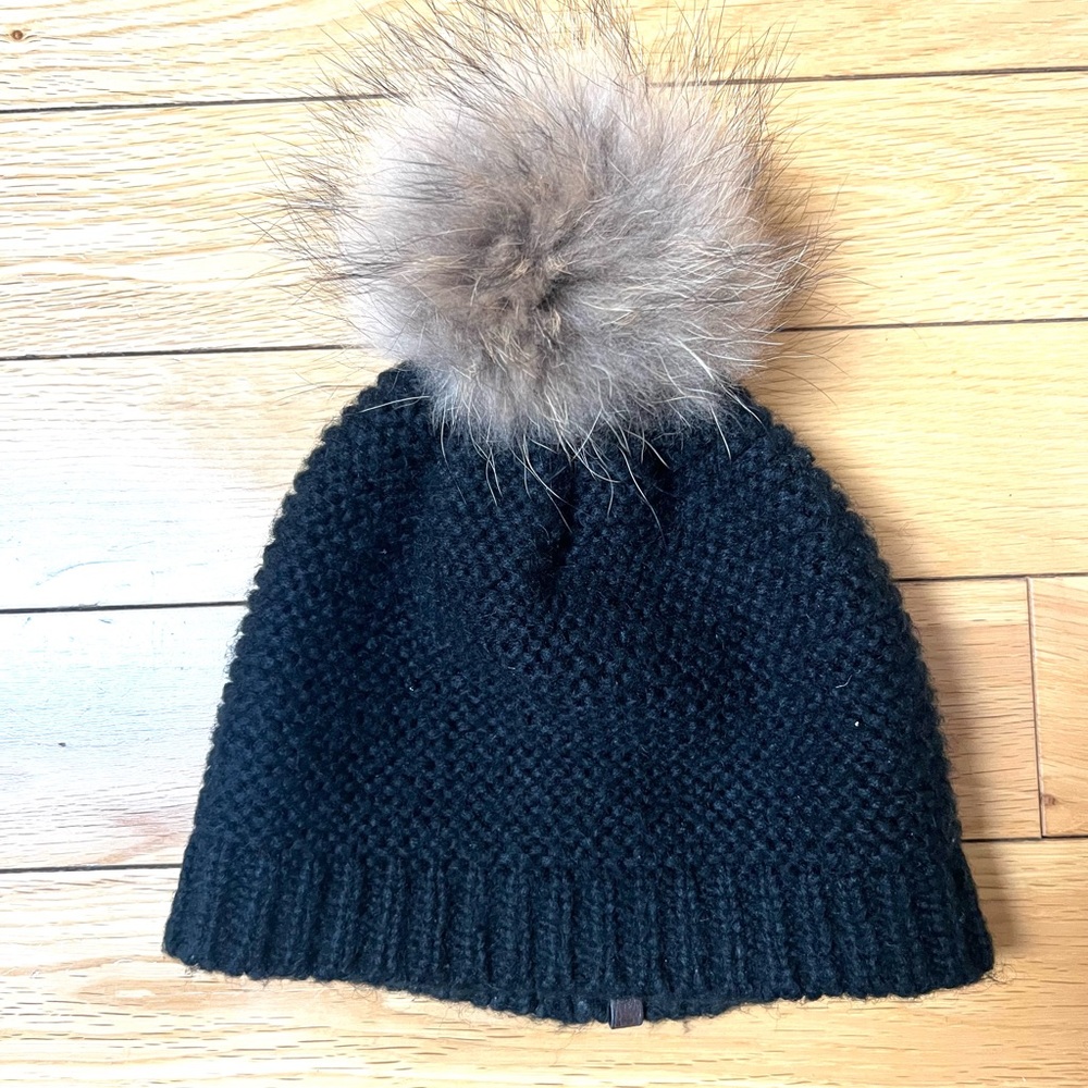 Rudsak Black Knit Beanie with Fur Pom